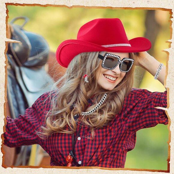 Cowgirl Costume Set Women Glitter Hat Sunglasses Jewelry for Parties Halloween main image 6